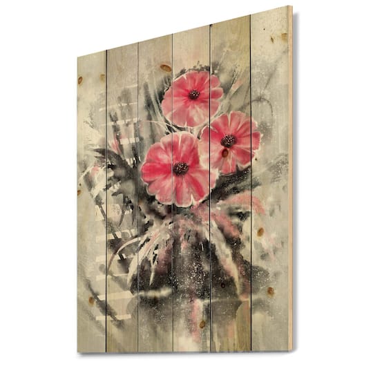 Designart - Abstract Red Flowers On Gray